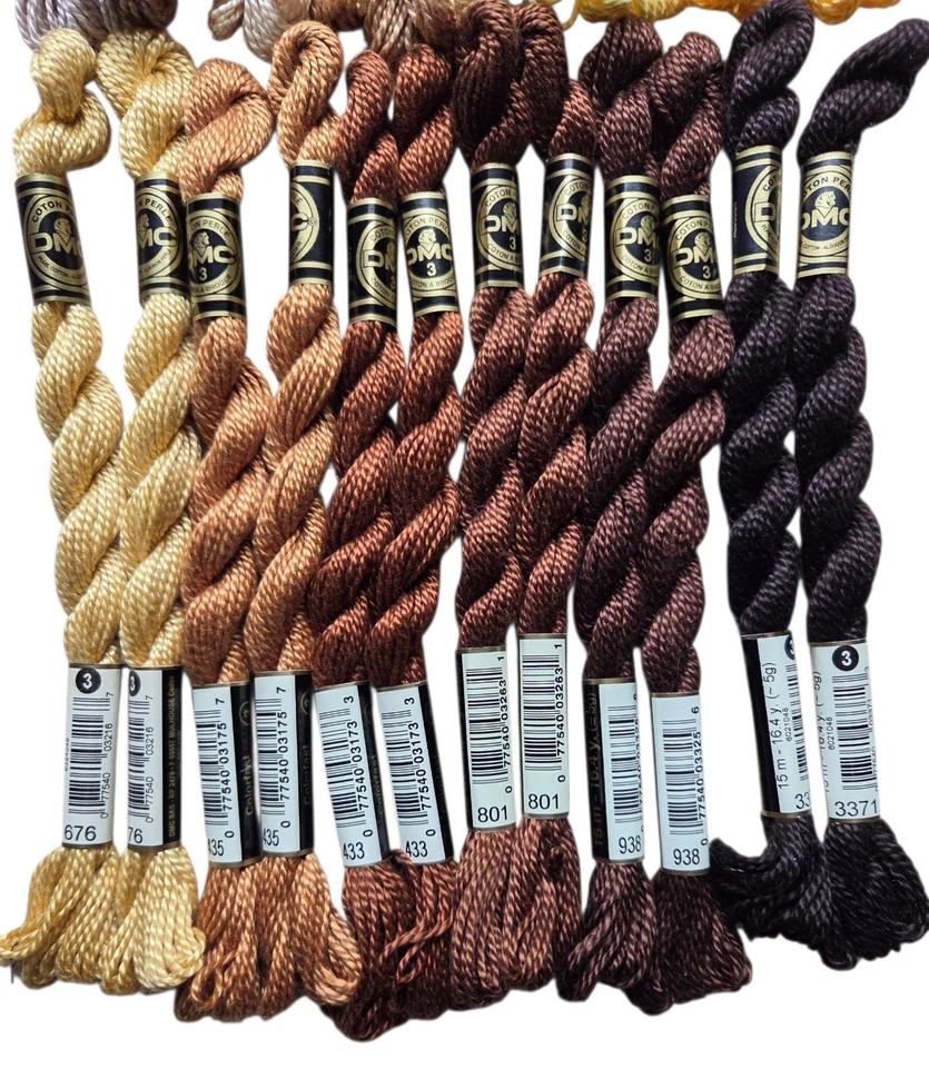 DMC Cotton Perle #3 Lot of 24 Beige Brown Gold Yellow Embroidery Floss Thread - Image 3 of 3