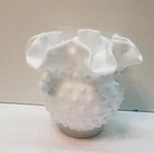 Vintage Fenton White Milk Glass Hobnail Ruffled 4 1/2” Vase Double Crimped