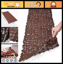 Non-Slip Pebble Bath Mat with Drain Holes  Suction Cups - 16"x35", Brown