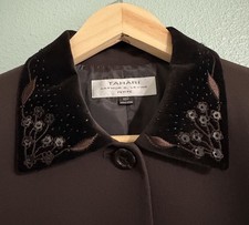 Vintage Tahari Brown Blazer Office Jacket w/ Embroidered Velour Accents 10P