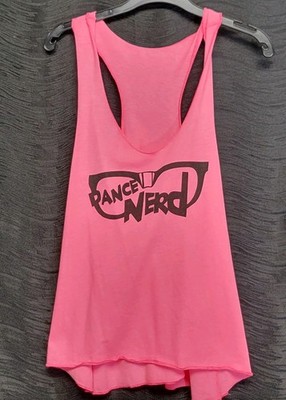 Gia Mia Dance Nerd Tank Top Hot Pink Front Graphic Print of ''Nerd Glasses'' SZ LC