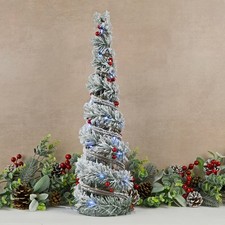 Pre Lit Snow Flocked Cone Christmas Tree 55cm White LED Table Top Decor Indoor