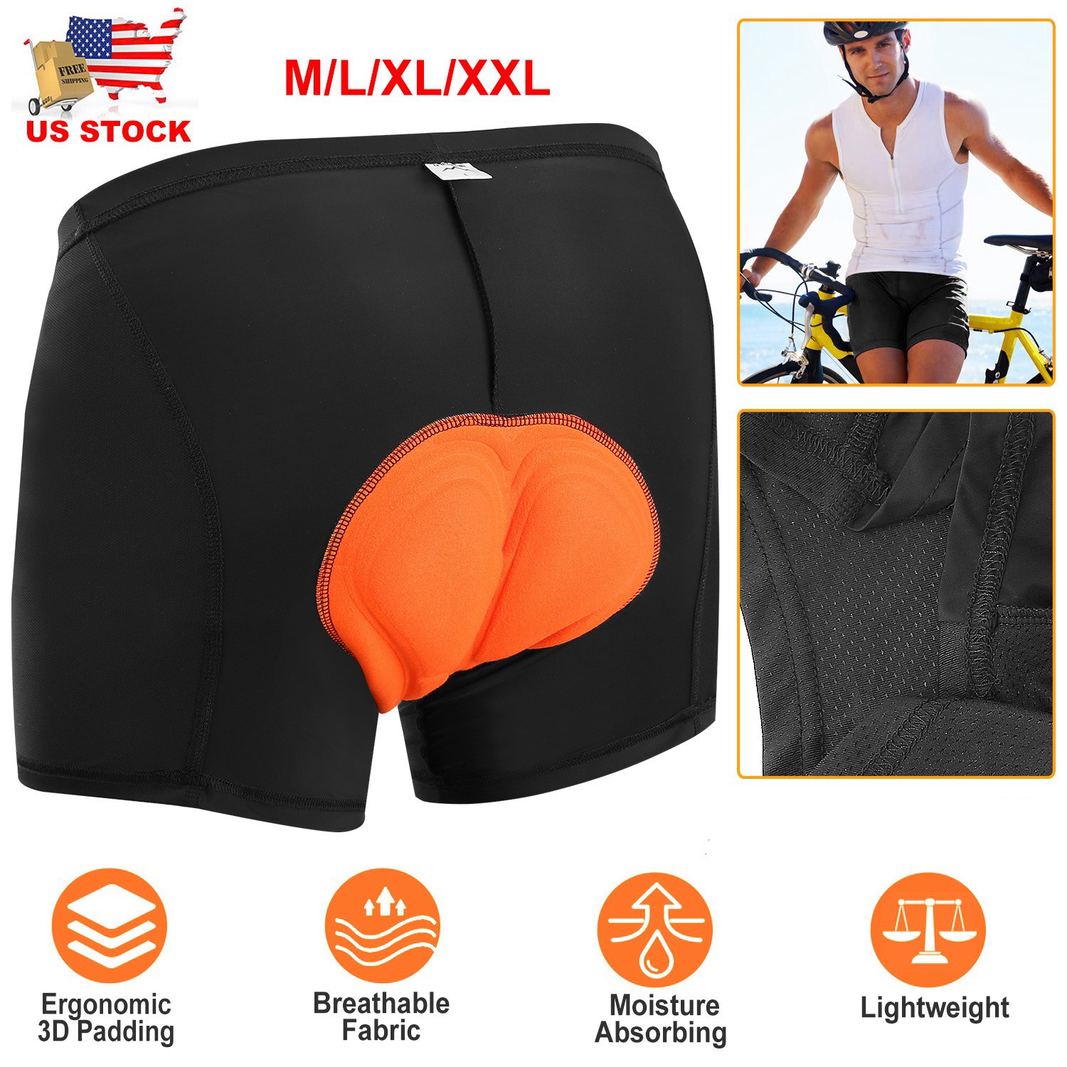 Men's 3D Padded Cycling Underwear Shorts Breathable Quick Dry Bike Shorts Liner