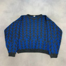 Vintage Abstract Knitted Jumper Patterned Grandad Knit Sweater Men's M