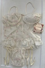 NWT Vtg 80s Juliara Lace/Flowers Garters Corset Bustier Bikini Panties Set sz L