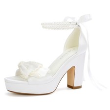 Pickshoes Platform Wedding Shoes for Bride Chunky Heel Bridal Pearl...