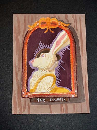 ACEO Original Rabbit Bunny Paris Vintage Historical Fashion Whimsical Edwardian