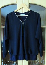 Langarm Bluse mit Reißverschluss / Ballonbluse Gr. L ( siehe Maße ) Dunkel-Blau