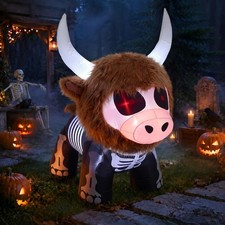 5ft Highland Cow Halloween Inflatable Outdoor Skeleton Blow up