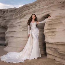 Thin Straps Sweetheart Neckline Satin Mermaid Wedding Dress Open Back Zipper