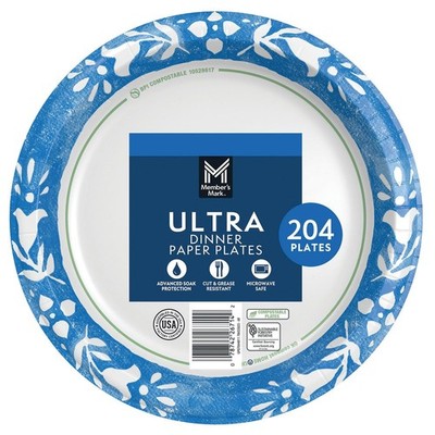 Member's Mark Ultra Dinner Paper Plates, 10'', 204 ct.