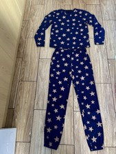 Ladies New Look Tall Fleece Pyjamas Set Navy Beige Size UK 10