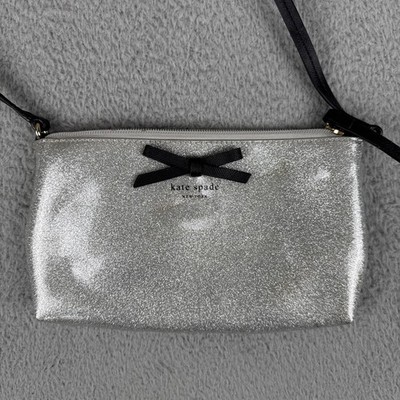 Kate Spade Amy Mavis Street Crossbody Purse Handbag Silver Glitter Black Bow
