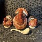 porcelain Hand, Painted Turkey Gravy Boat Ladle And Salt And Pepper Shakers — photo 1