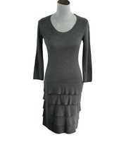 Calvin Klein Gray Tiered Knit Sweater Dress – Minimalist Chic Layered Hem