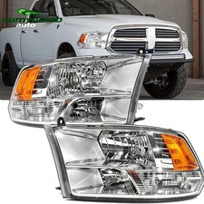 For 2009-18 Dodge Ram 1500 2500 3500 Headlights Headlamp Pair Chrome Clear Lens