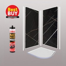 Laurent Black  1m x 2400mm x 10mm Shower Wall Panel Kit, Easy To Install Kits