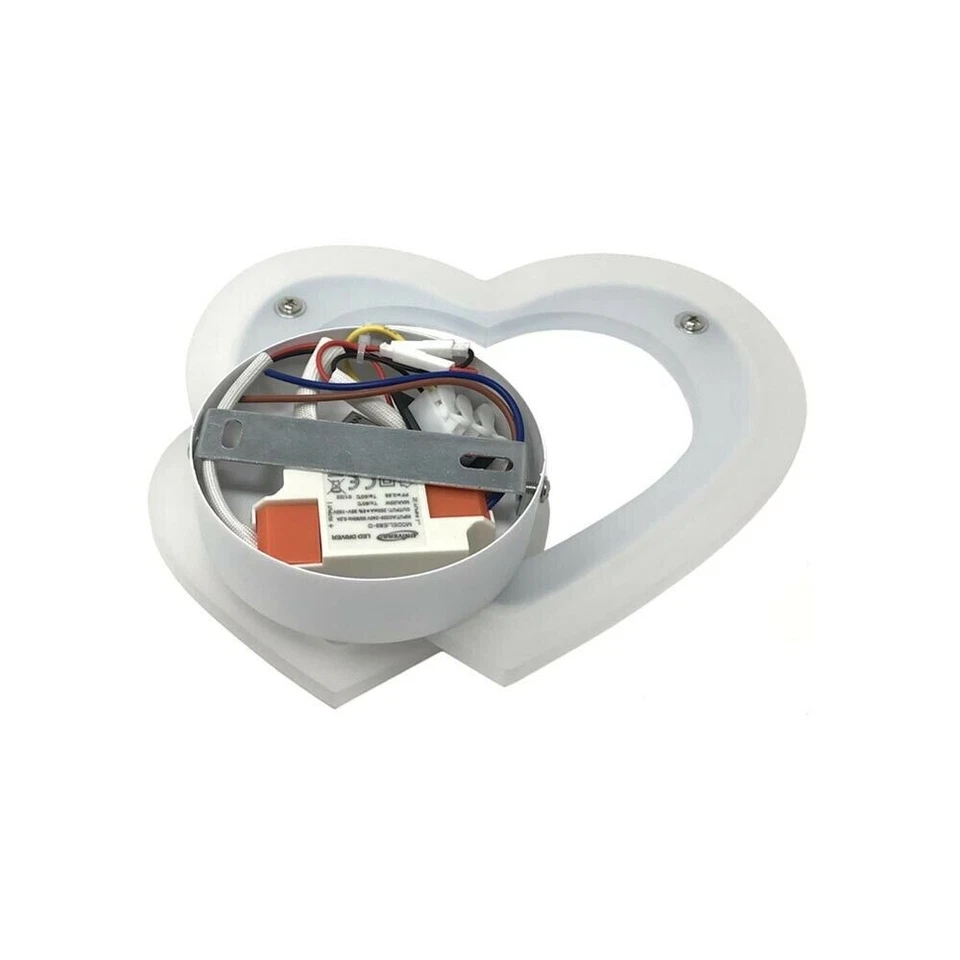 APPLIQUE A FORMA DI CUORE 2 CUORI IN VETRO A PARETE LUCE BIANCA LAMPADA LED 12 W - Immagine 3 di 3