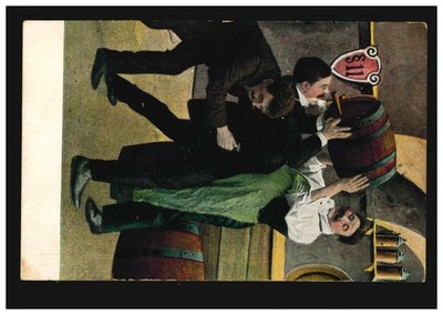 Cartoon postcard § 11 - you can only drink from a beer keg! 26.6.1914