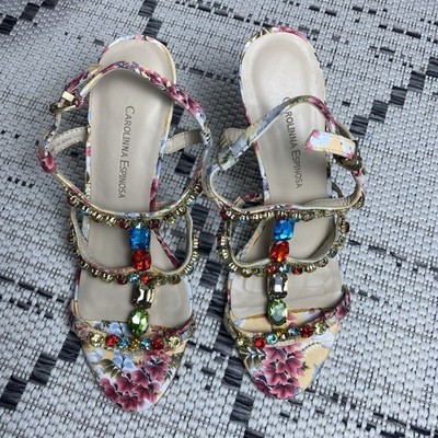 Carolinna Espinosa Women s Floral Sandals Gem Heel Sz:7.5 Nordstrom
