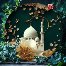 Golden Temple Flower Round Iron Painting 8x8Inch