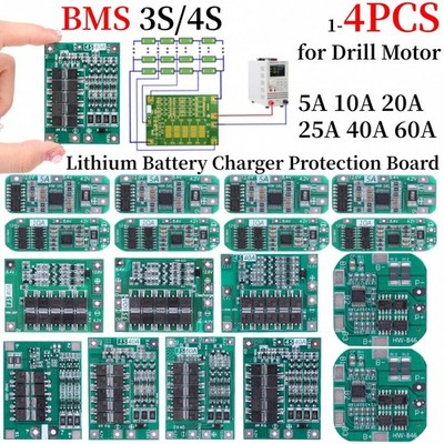 BMS 3S 4S 5A 10A 20A 25A 40A 60A Li-ion Lithium Battery Charger Protection