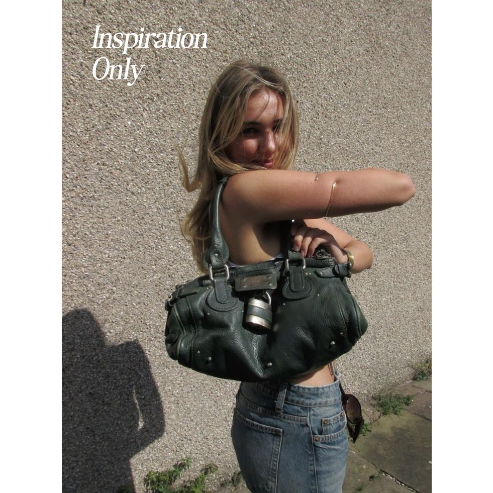 CHLOE Paddington Bag Small Green Silver Satchel Tote Phoebe Philo Y2K image 4