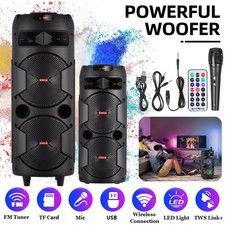Portable Party Bluetooth PA Loudspeaker Dual Subwoofer With Mic Remote AUX