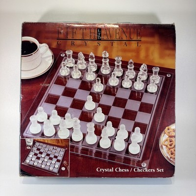Fifth Avenue Crystal Chess Checkers Game Set 57 Pc Glass Board Complete READ