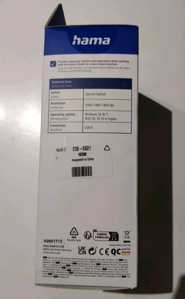 Hama EMC 500L 6 button ergonomic mouse  L/H wired (1.8m) - Image 2 of 4