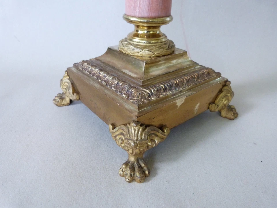 pied de lampe pétrole colonne bronze doré marbre XIXeme - Photo 4/4