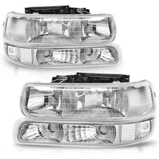 For 99-02 Chevy Silverado 00-06 Tahoe Suburban Chrome Headlights + Bumper Lamps