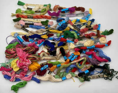 Huge Unassorted Lot of Over 60 Skeins of Embroidery Needlepoint Thread Most New