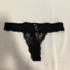 Savage X Fenty Women's Black Floral Lace Mid Rise Pullover Thong Panty Sz Large