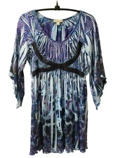 Live & Let Live Boho Tunic Top, Sz S, Bell Sleeves, Scoop Neck w jewel detail