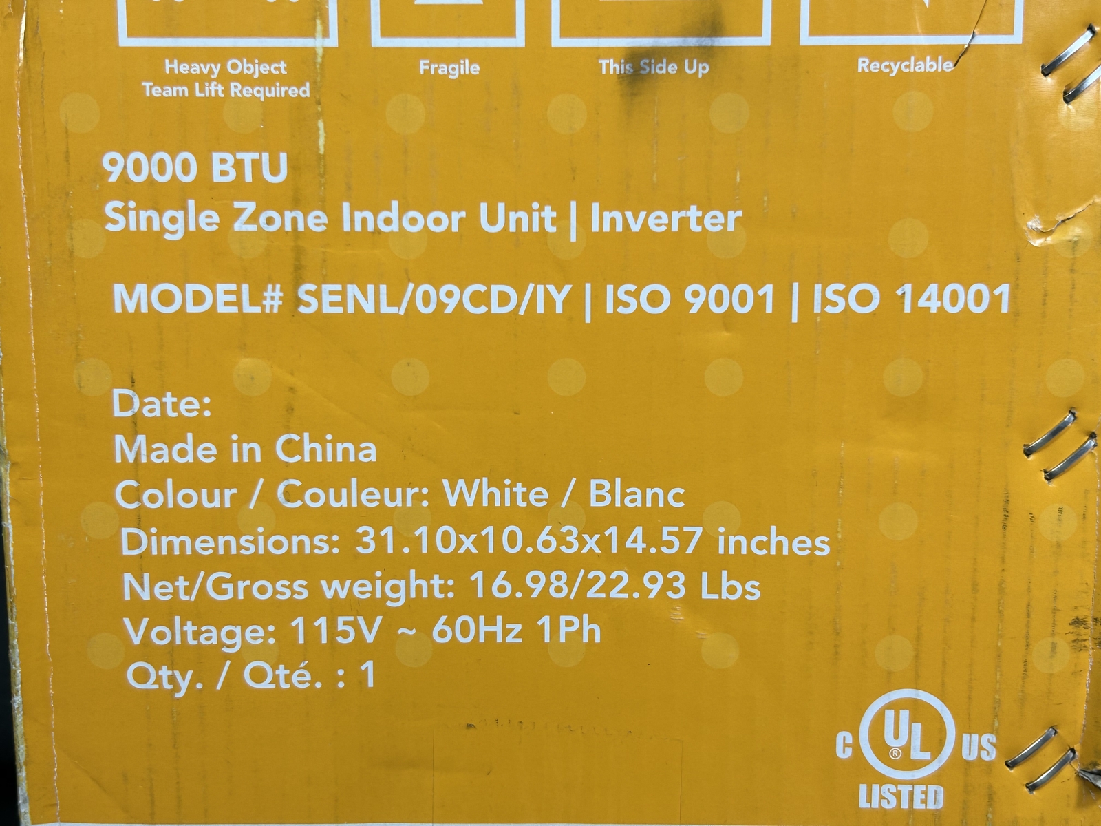 Senville SENL09CDIY Air Conditioner With Heat Pump Indoor Unit 9000BTU