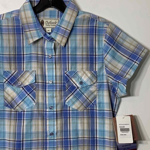 NWT Outback Trading Co Plaid Western Short Sleeve Shirt Size Medium - Picture 3 of 6