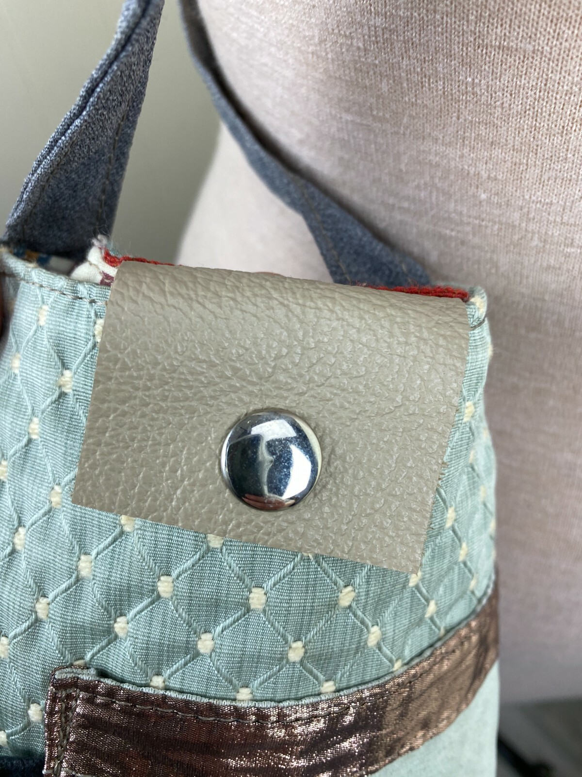 Handmade Patchwork Leather & Fabric Crossbody Bag - image 7