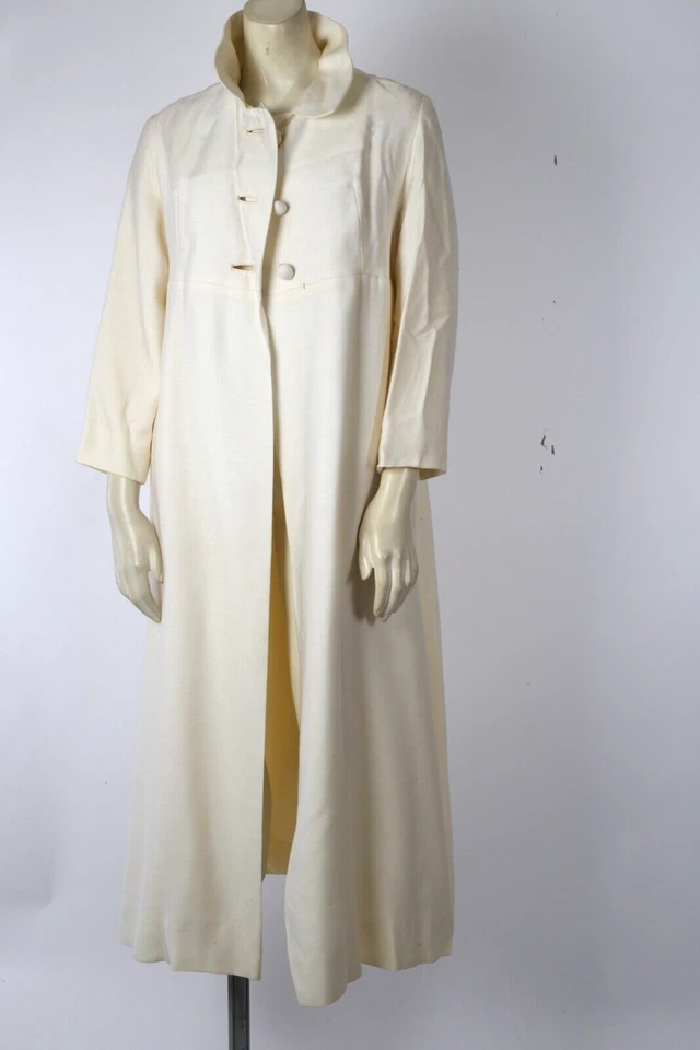 Vintage White Collared Three Button Long Maxi Pea Coat Size S