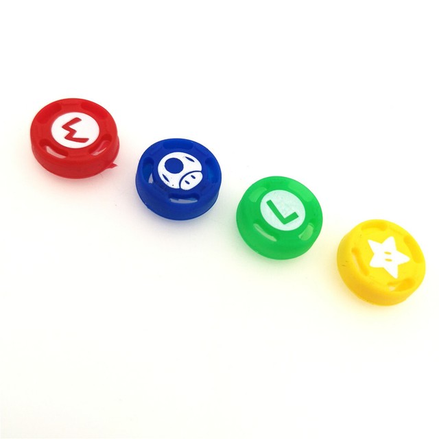 New 4 pcs Mario 3D Silicone Thumbstick Grip Caps For Nintendo Switch