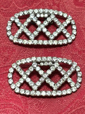 Vintage Pair 1950's Signed Musi Silver Tone Rhinestone Shoe Clips
