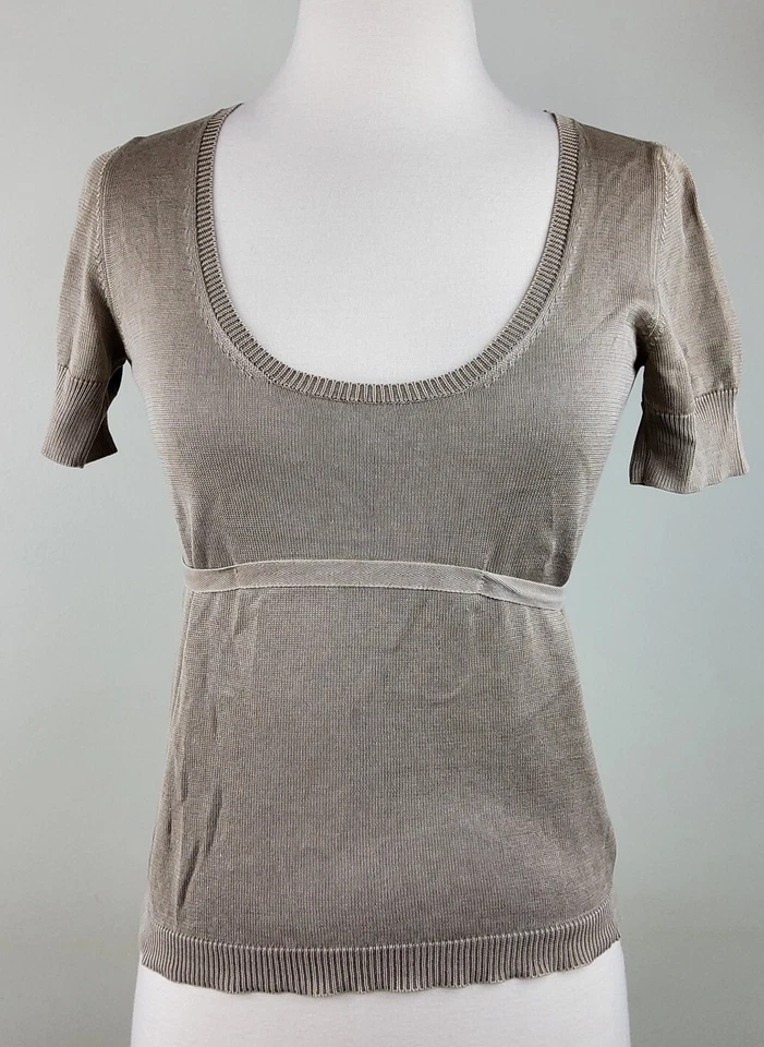 Prada Women's Cotton Silk Short Sleeve Sweater Top Tan Size 38 - Image 2 of 4