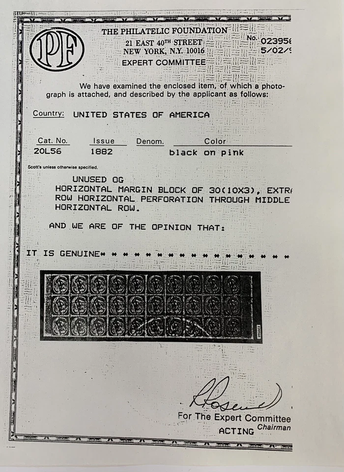 U.S., 1882, Scott #20L56, Boyd's, Block of 30 with Extra Row of Horiz. Perfs - Image 3 of 3