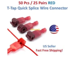 50pc Insulated 22-18 AWG T-Taps Quick Splice Wire Terminal Connectors Kit RED