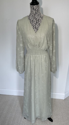 Simplee Size XL Smocked Green Chiffon A Line Dress Long Sleeve Empire Waist  Maxi | eBay
