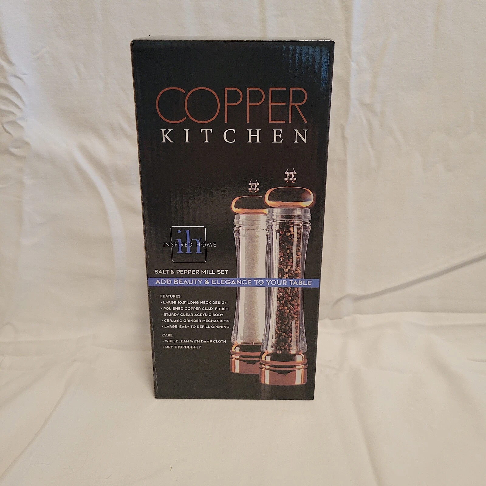 COPPER KITCHEN SALT & PEPPER MILL GRINDER SET MANUAL 2 SHAKERS REFILLABLE