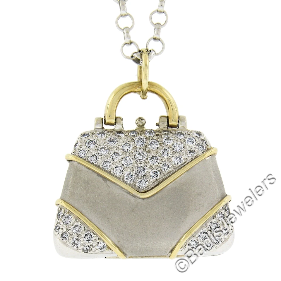 Colgante con dije de monedero funcional de diamantes de 1,25 quilates de oro TT de 14 quilates con cadena Rolo de 25" Foto 3 de 4