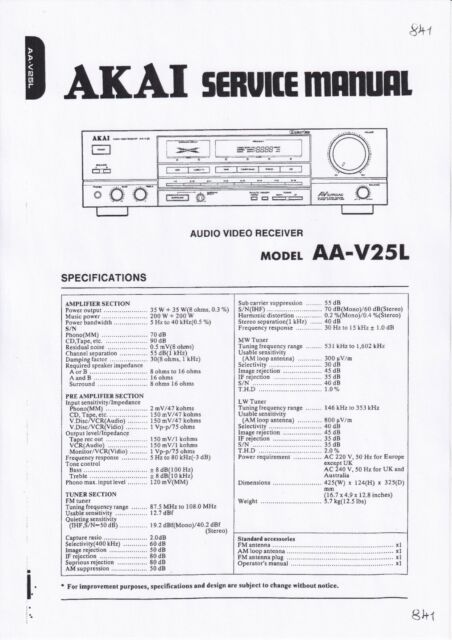 Service Manual Instructions for Akai AA-V25 L