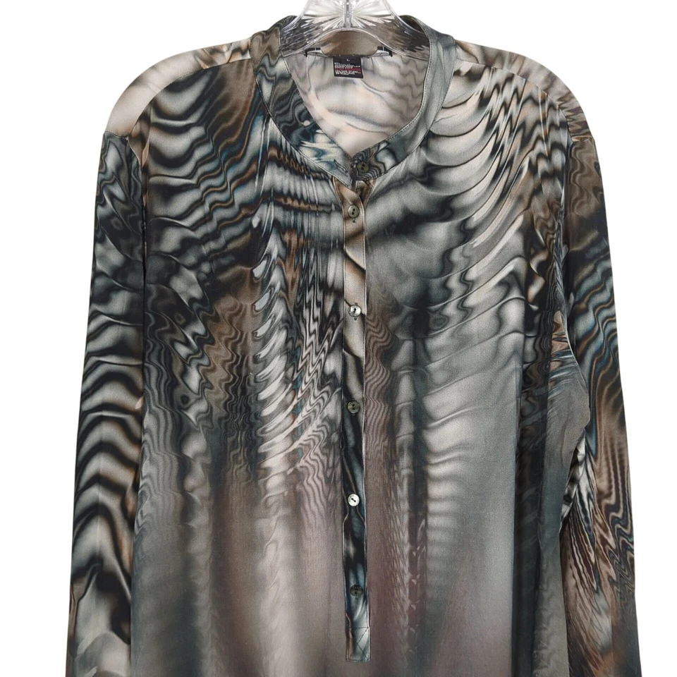 Yansi Fugel Vintage Tunic Abstract Print gray tan Long-Sleeve half Button-Up L - Изображение 4 из 4