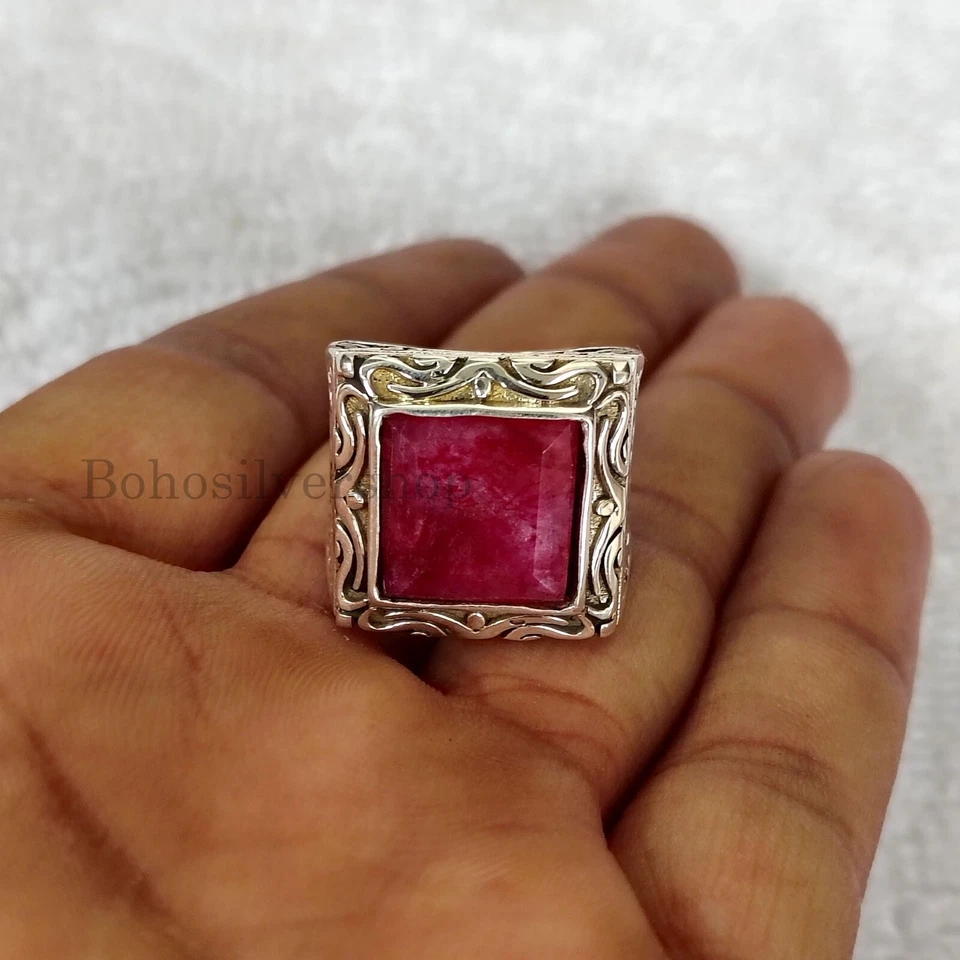 Anéis masculinos de prata esterlina otomana feitos à mão de rubi rosa 925 #343 - Imagem 2 de 4